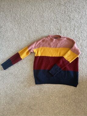 Women’s Colorblock Crewneck Sweater in Pink, Yellow, Burgundy & Navy